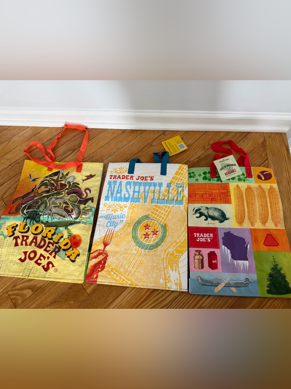 Trader Joe’s reusable bags. Three new unused bags. One from each state. $15